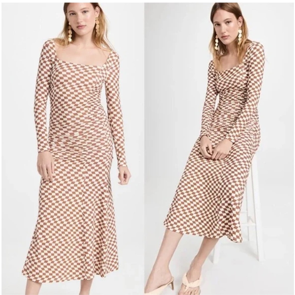KITRI Wavy Checked Ruched Jersey Dress